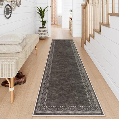 RUG ROBOT Modern Bordered Kitchen Runner Rugs Non Skid Washable, Rug Runners for Hallways Non Slip Ultra-Thin Carpet for Entryway Laundry Room Bedroom