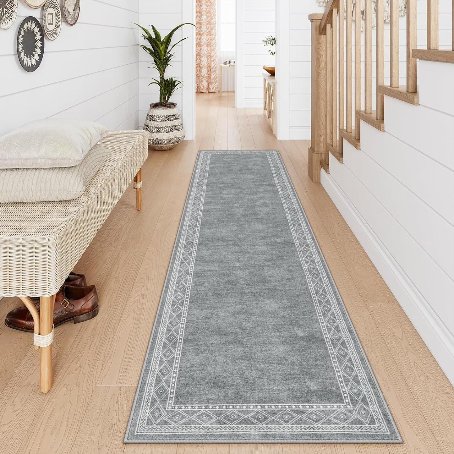 RUG ROBOT Modern Bordered Kitchen Runner Rugs Non Skid Washable, Rug Runners for Hallways Non Slip Ultra-Thin Carpet for Entryway Laundry Room Bedroom