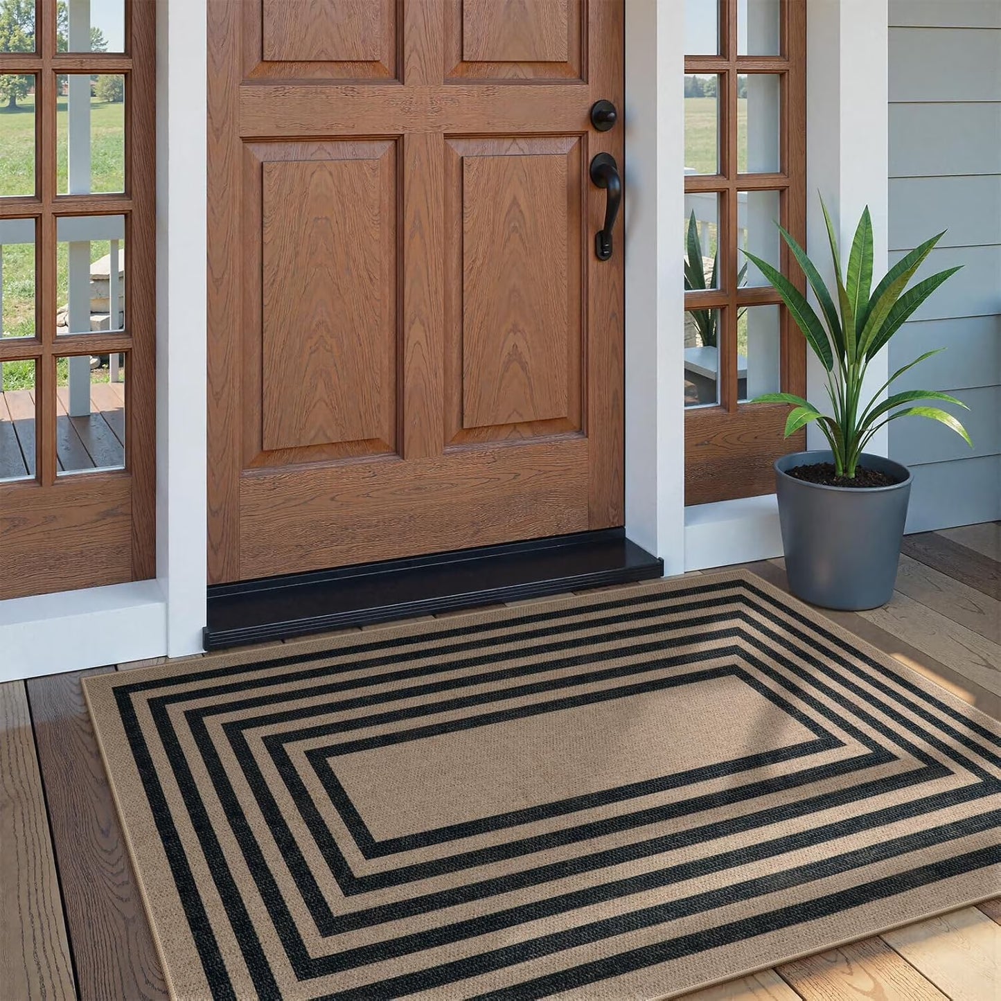 RUG ROBOTModern Geometric Easy Jute Rug, Area Rugs for Living Room, Washable Indoor Outdoor Rugs, Non Slip Farmhouse Carpet Natural Rug for Dining Room Bedroom Deck Porch