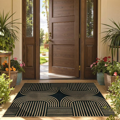 RUG ROBOT Modern Geometric Area Rugs for Living Room, Washable Easy Jute Black Indoor Outdoor Rugs for Entryway Non Slip, Farmhouse Accent Carpet for Bedroom Patio Courtyard