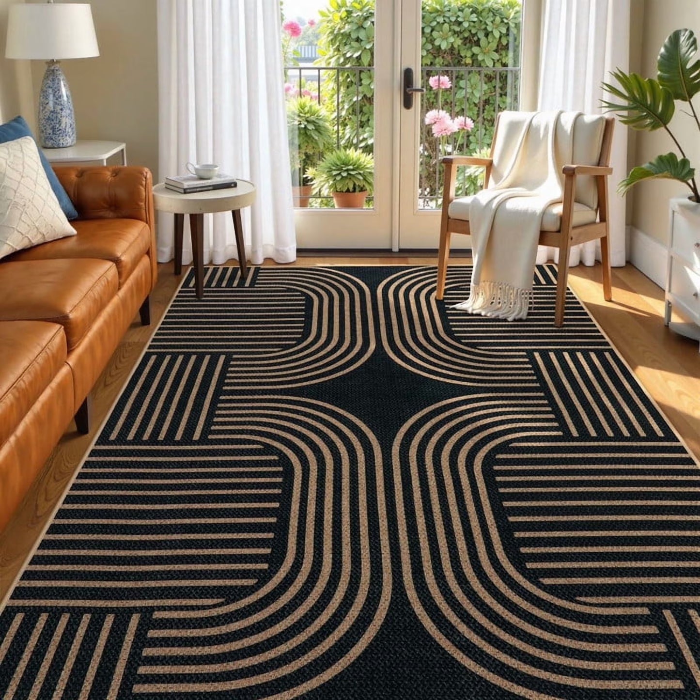 RUG ROBOT Modern Geometric Rugs for Living Room, Washable Easy Jute Indoor Outdoor Area Rugs for Entryway, Non Slip Farmhouse Throw Carpet for Home Office Bedroom Deck Porch