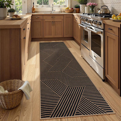 RUG ROBOT Modern Geometric Easy Jute Area Rug, Washable Indoor Rugs for Living Room Bedroom Entryway Rug Non Slip, Black Farmhouse Outdoor Carpet for Patio Courtyard Bedroom