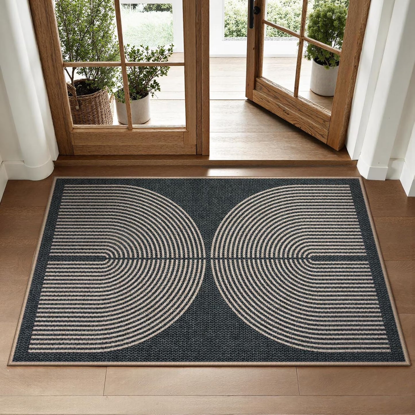RUG ROBOT Easy Jute Rug, Washable Non Slip Area Rugs for Living Room, Modern Rainbow Indoor Outdoor Rugs, Farmhouse Carpet Natural Rug for Dining Room Bedroom Deck Porch