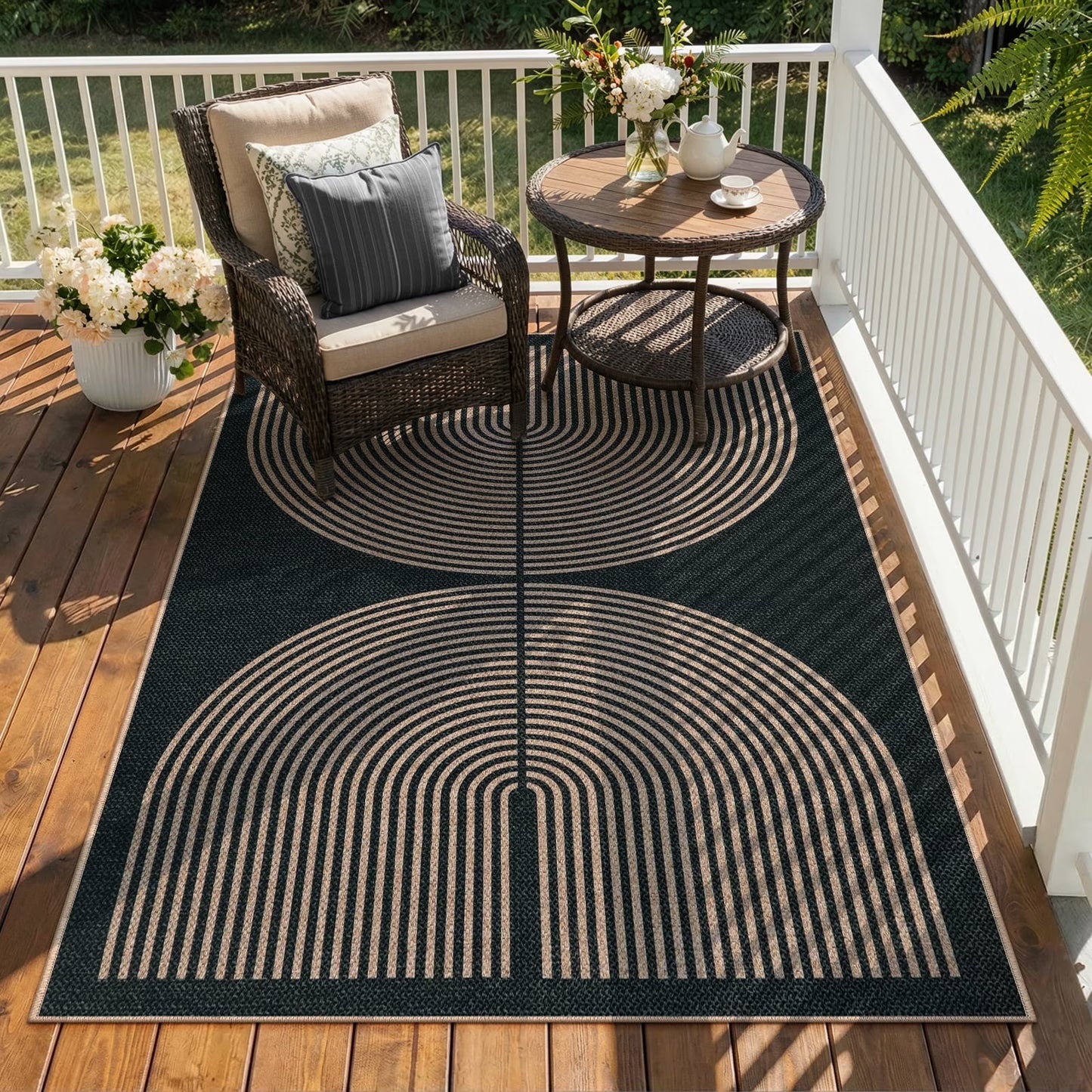 RUG ROBOT Easy Jute Rug, Washable Non Slip Area Rugs for Living Room, Modern Rainbow Indoor Outdoor Rugs, Farmhouse Carpet Natural Rug for Dining Room Bedroom Deck Porch