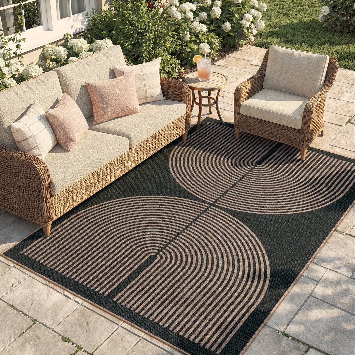 RUG ROBOT Easy Jute Rug, Washable Non Slip Area Rugs for Living Room, Modern Rainbow Indoor Outdoor Rugs, Farmhouse Carpet Natural Rug for Dining Room Bedroom Deck Porch