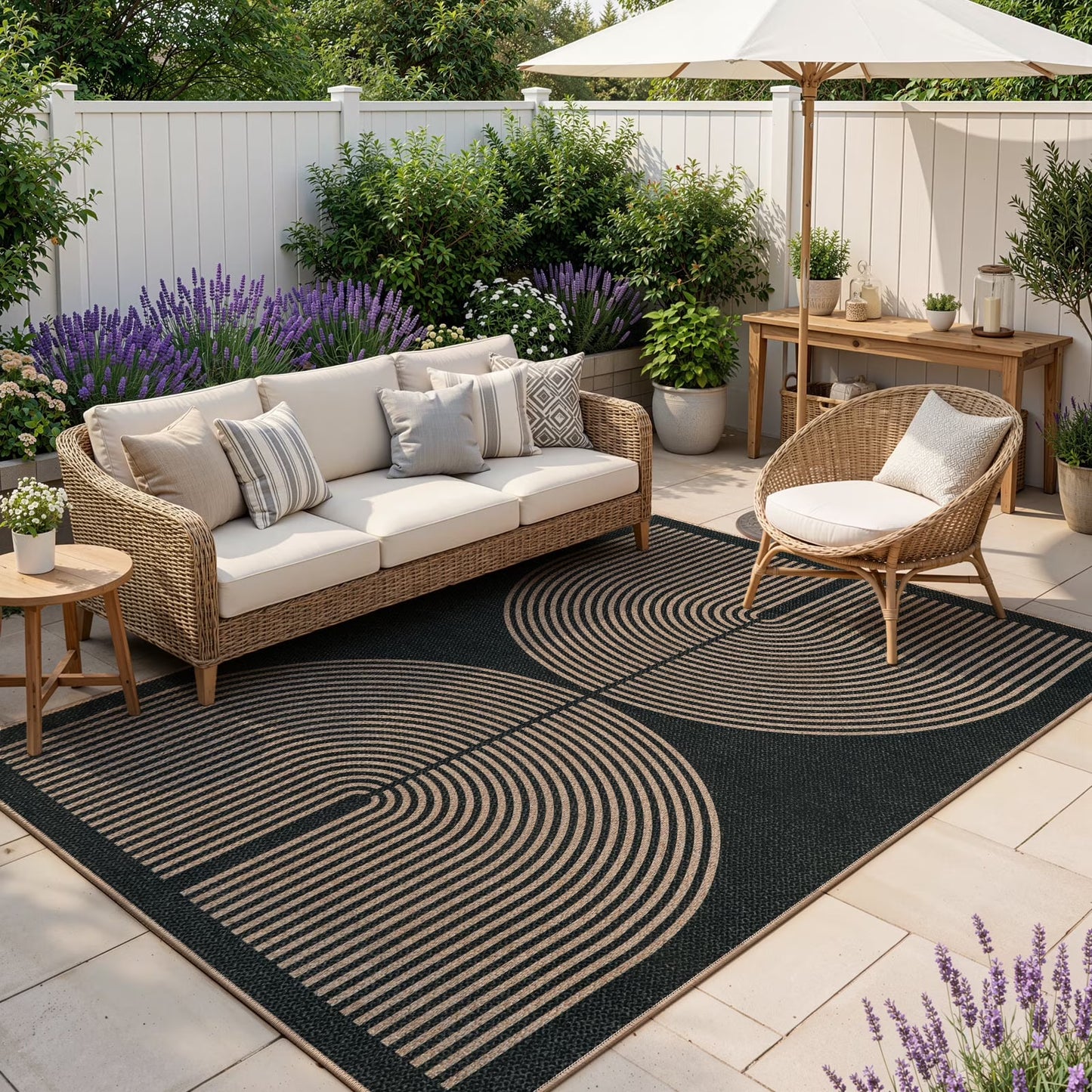 RUG ROBOT Easy Jute Rug, Washable Non Slip Area Rugs for Living Room, Modern Rainbow Indoor Outdoor Rugs, Farmhouse Carpet Natural Rug for Dining Room Bedroom Deck Porch