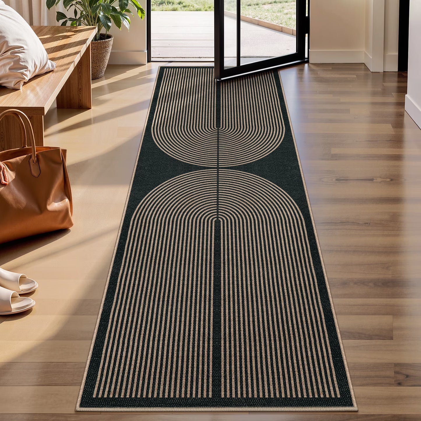 RUG ROBOT Easy Jute Rug, Washable Non Slip Area Rugs for Living Room, Modern Rainbow Indoor Outdoor Rugs, Farmhouse Carpet Natural Rug for Dining Room Bedroom Deck Porch