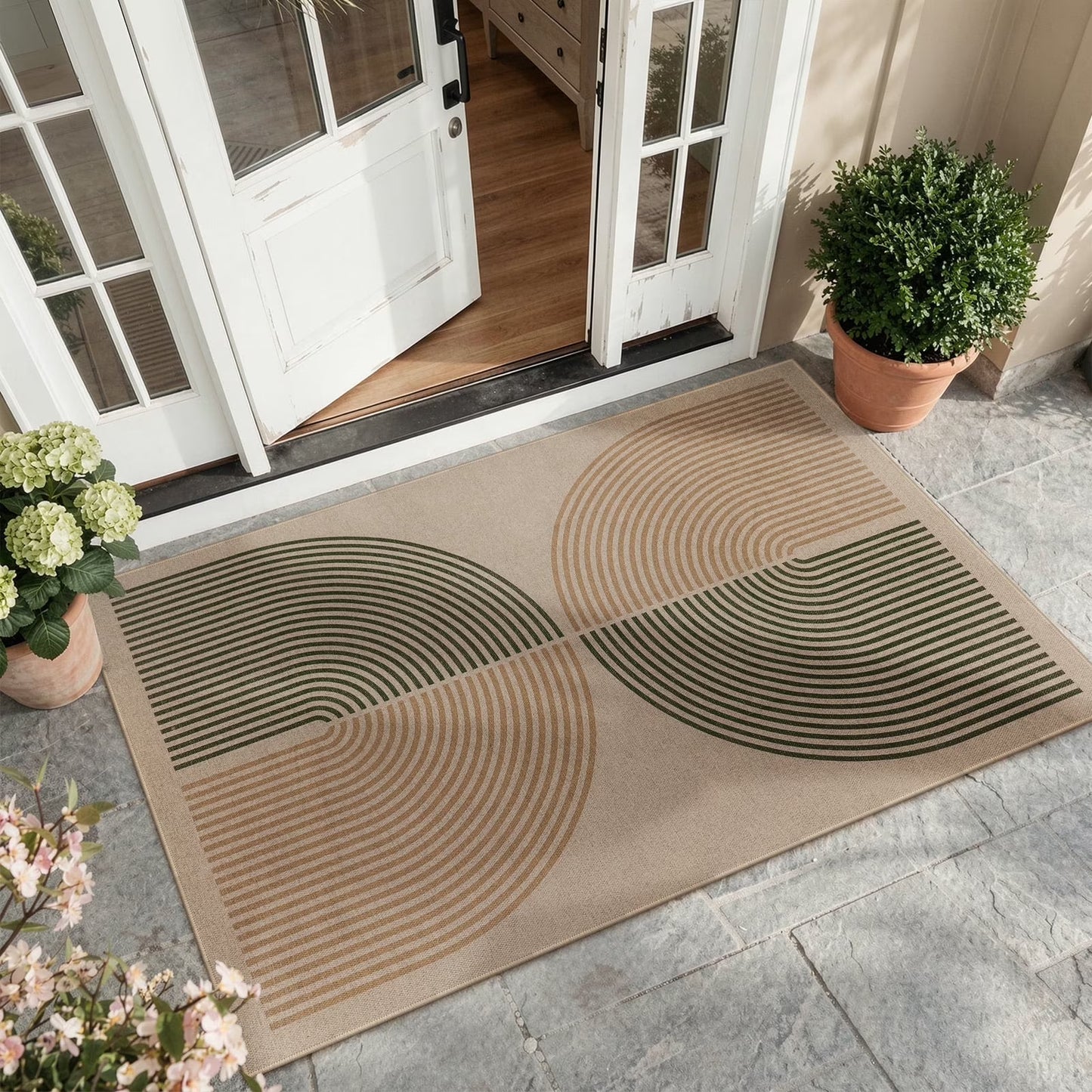 RUG ROBOT Easy Jute Rug, Washable Non Slip Area Rugs for Living Room, Modern Rainbow Indoor Outdoor Rugs, Farmhouse Carpet Natural Rug for Dining Room Bedroom Deck Porch