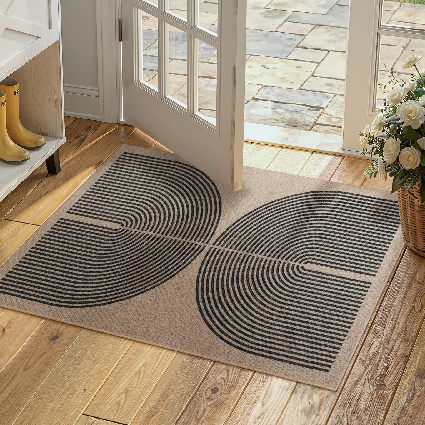 RUG ROBOT Easy Jute Rug, Washable Non Slip Area Rugs for Living Room, Modern Rainbow Indoor Outdoor Rugs, Farmhouse Carpet Natural Rug for Dining Room Bedroom Deck Porch
