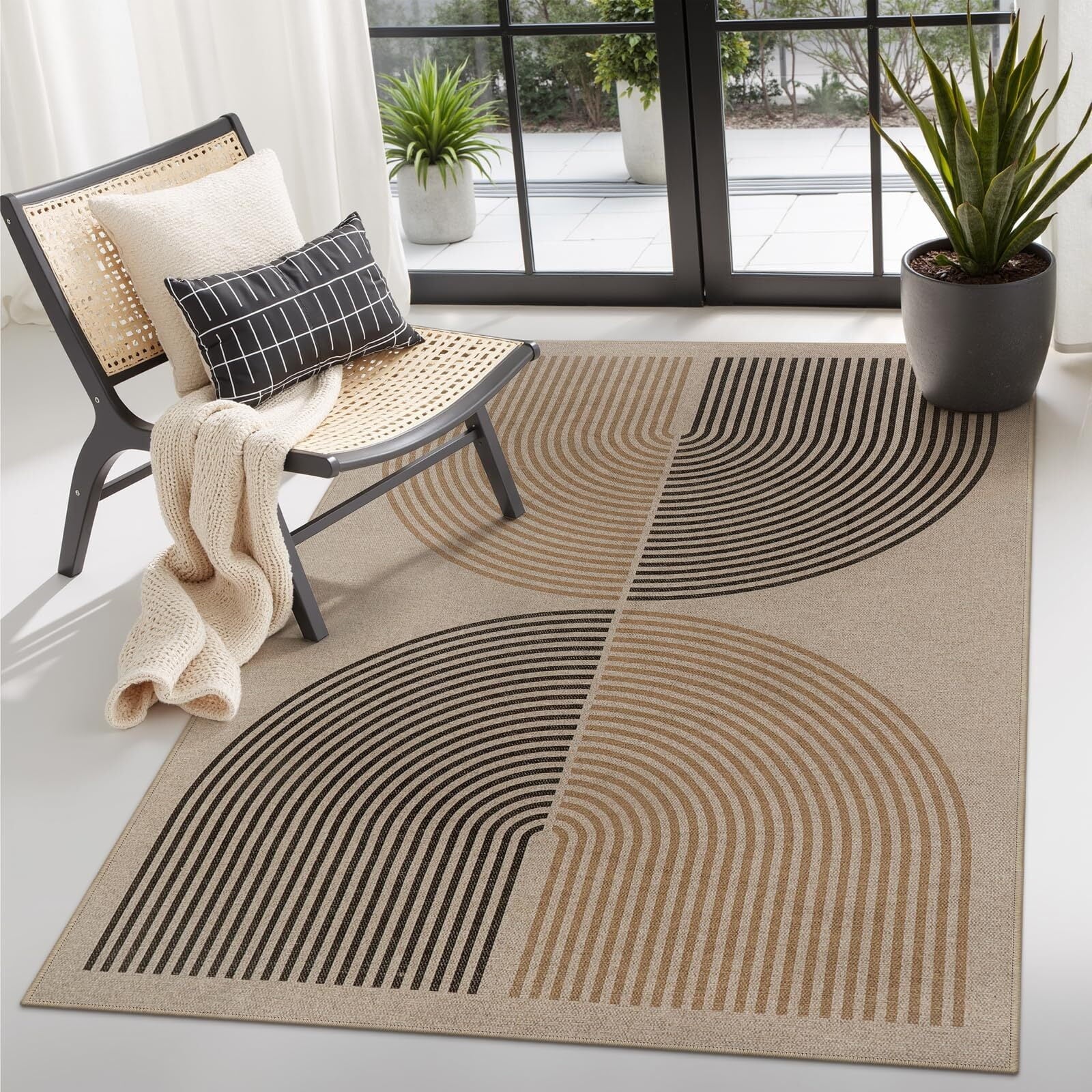 RUG ROBOT Modern Rainbow Easy Jute Rug, 4'x6' Patio Rug Washable Rugs for Entryway Farmhouse Area Rug, Non Slip Indoor Door Mat Contemporary Throw Rug for Laundry Guestroom Room Patio Decor