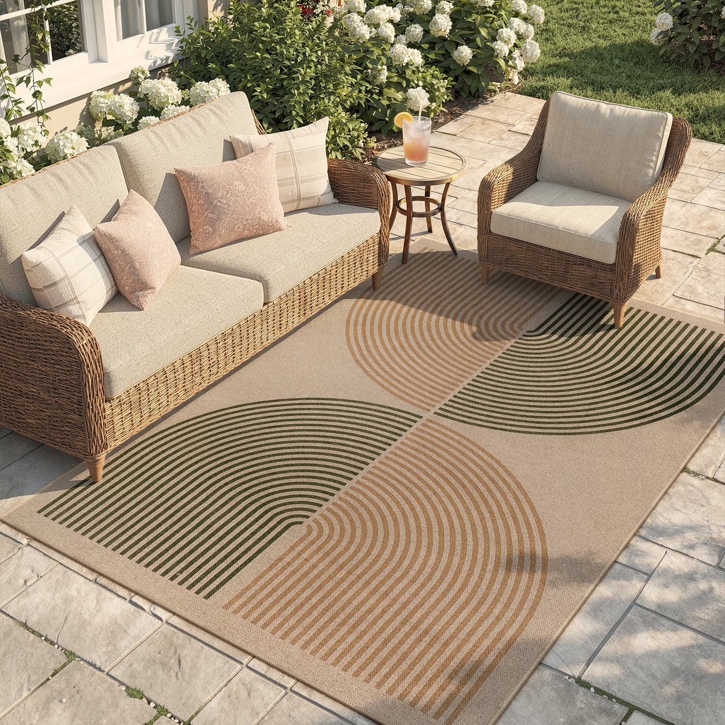 RUG ROBOT Easy Jute Rug, Washable Non Slip Area Rugs for Living Room, Modern Rainbow Indoor Outdoor Rugs, Farmhouse Carpet Natural Rug for Dining Room Bedroom Deck Porch