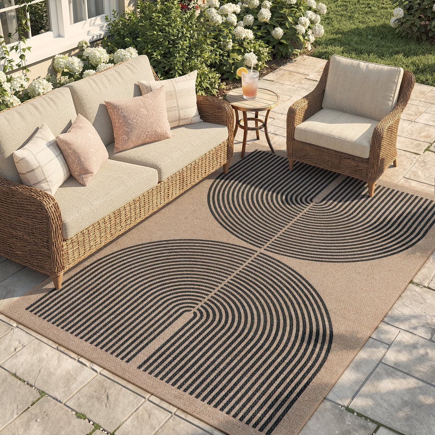 RUG ROBOT Easy Jute Rug, Washable Non Slip Area Rugs for Living Room, Modern Rainbow Indoor Outdoor Rugs, Farmhouse Carpet Natural Rug for Dining Room Bedroom Deck Porch