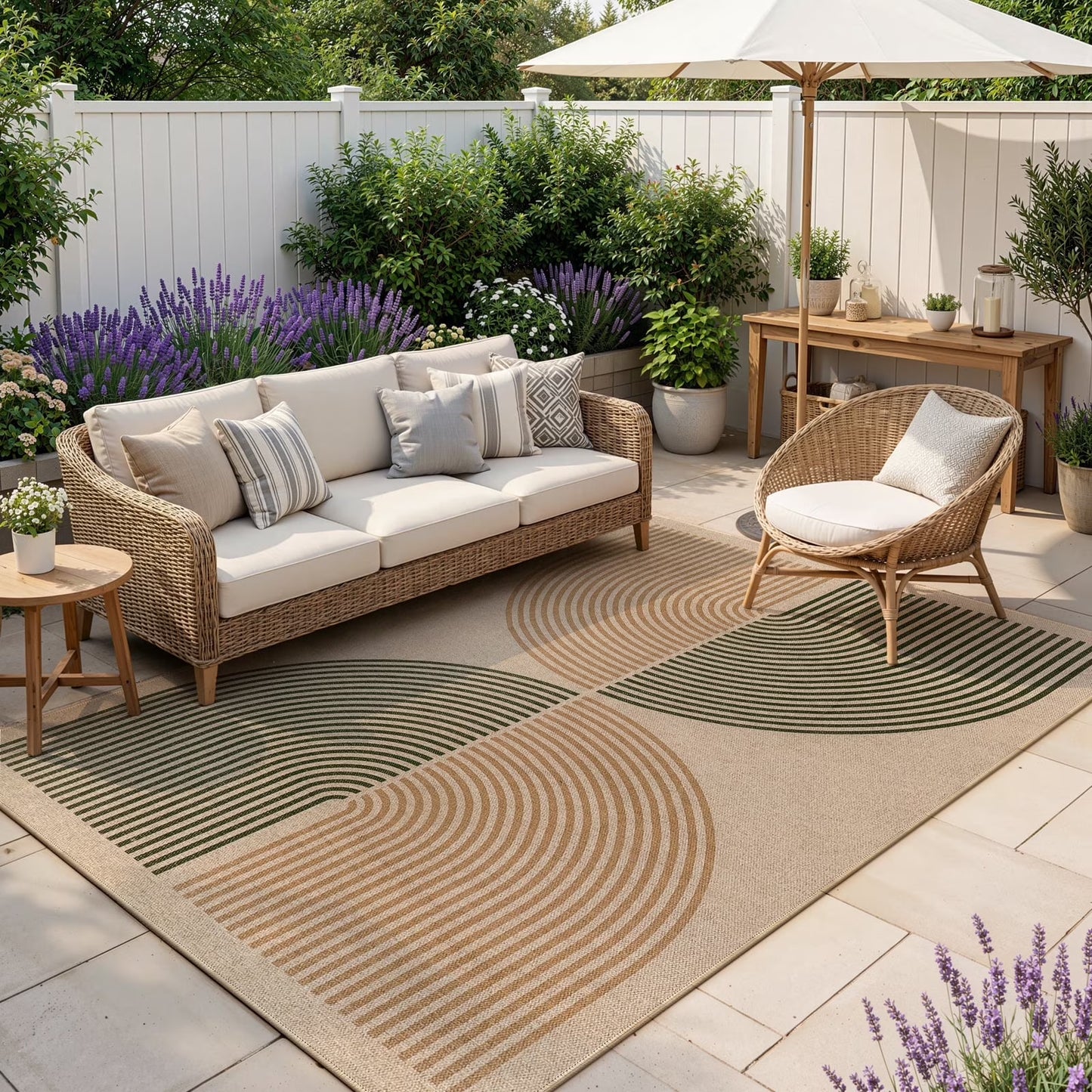 RUG ROBOT Easy Jute Rug, Washable Non Slip Area Rugs for Living Room, Modern Rainbow Indoor Outdoor Rugs, Farmhouse Carpet Natural Rug for Dining Room Bedroom Deck Porch