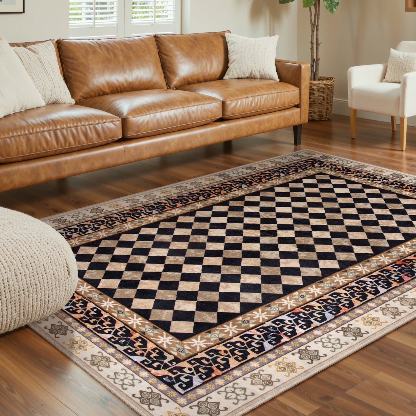 RUG ROBOT Washable Checkered Entryway Rugs, Non Slip Door Mat Indoor Entrance, Soft Stain Resistant Kitchen Mats for Floor, Small Throw Rug for Bathroom Entryway Bedroom