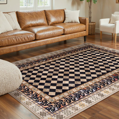 RUG ROBOT Washable Checkered Entryway Rugs, Non Slip Door Mat Indoor Entrance, Soft Stain Resistant Kitchen Mats for Floor, Small Throw Rug for Bathroom Entryway Bedroom