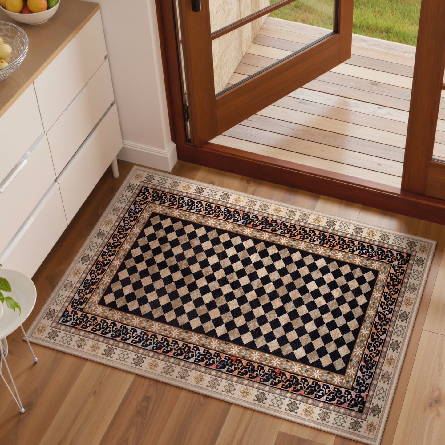 RUG ROBOT Washable Checkered Entryway Rugs, Non Slip Door Mat Indoor Entrance, Soft Stain Resistant Kitchen Mats for Floor, Small Throw Rug for Bathroom Entryway Bedroom