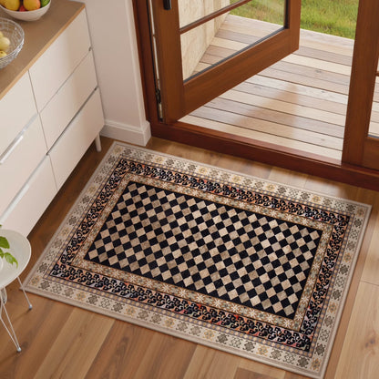 RUG ROBOT Washable Checkered Entryway Rugs, Non Slip Door Mat Indoor Entrance, Soft Stain Resistant Kitchen Mats for Floor, Small Throw Rug for Bathroom Entryway Bedroom