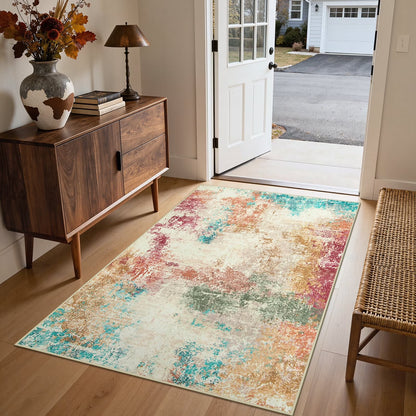 RUG ROBT Area Rugs for Living Room, Non-Slip Washable Rug, Indoor Soft Modern Abstract Distressed Accent Carpet for Bedroom, Dining Room, Kitchen