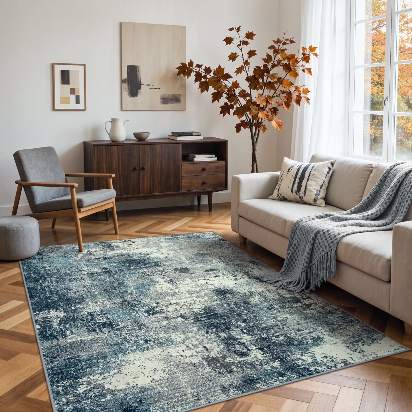 RUG ROBT Area Rugs for Living Room, Non-Slip Washable Rug, Indoor Soft Modern Abstract Distressed Accent Carpet for Bedroom, Dining Room, Kitchen