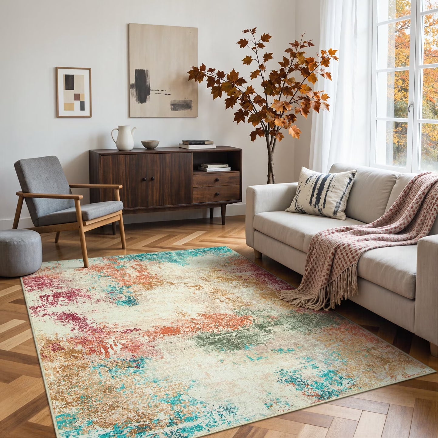 RUG ROBT Area Rugs for Living Room, Non-Slip Washable Rug, Indoor Soft Modern Abstract Distressed Accent Carpet for Bedroom, Dining Room, Kitchen