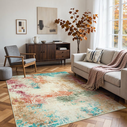 RUG ROBT Area Rugs for Living Room, Non-Slip Washable Rug, Indoor Soft Modern Abstract Distressed Accent Carpet for Bedroom, Dining Room, Kitchen