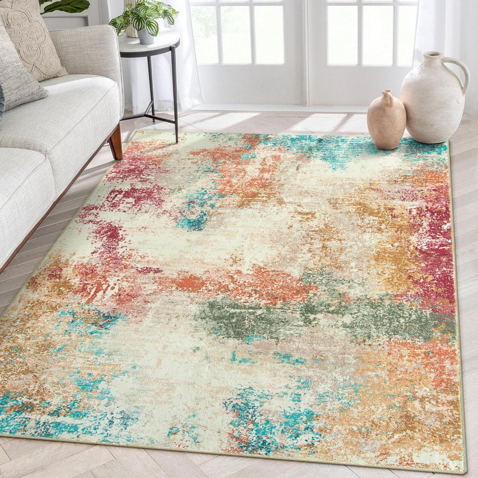 RUG ROBT Abstract 5'x7' Rug, Washable Colorful Bathroom Rug Non-Slip,Low-Pile Entryway Rug Indoor Mat,Soft Modern Throw Rug for Entrance Entry Kitchen Bedroom