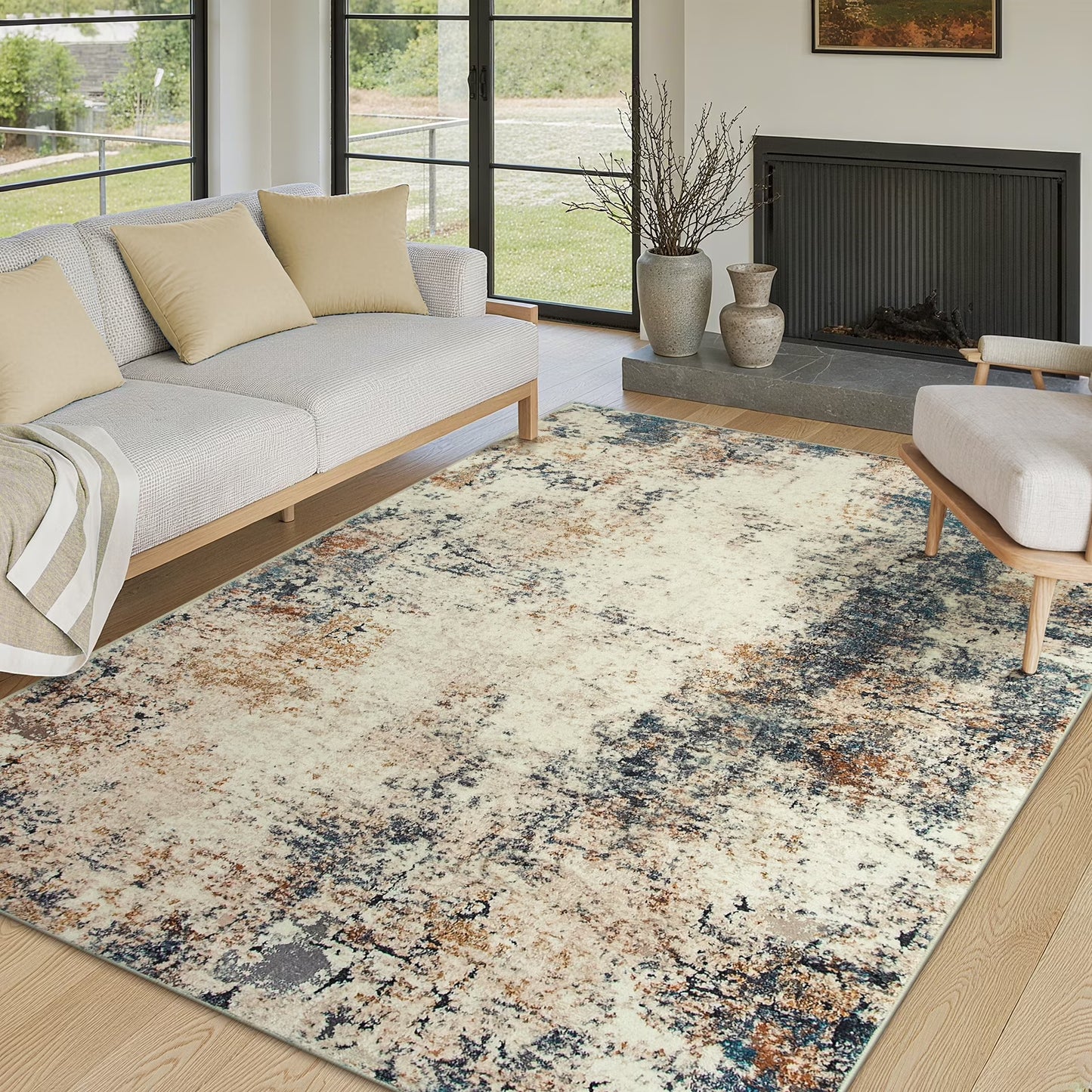 RUG ROBT Area Rugs for Living Room, Non-Slip Washable Rug, Indoor Soft Modern Abstract Distressed Accent Carpet for Bedroom, Dining Room, Kitchen