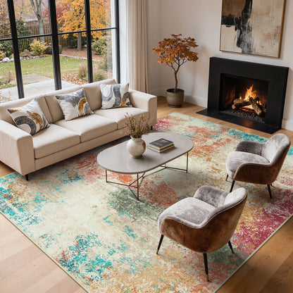 RUG ROBT Area Rugs for Living Room, Non-Slip Washable Rug, Indoor Soft Modern Abstract Distressed Accent Carpet for Bedroom, Dining Room, Kitchen