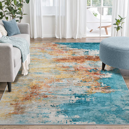 RUG ROBOT Abstract Living Room Rug, Soft Modern Washable Area Rugs for Bedroom Non Slip, Ultra Thin Foldable Low Pile Carpet for Dining Room Kitchen Bathroom Office
