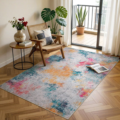 RUG ROBOT Abstract Living Room Rug, Soft Modern Washable Area Rugs for Bedroom Non Slip, Ultra Thin Foldable Low Pile Carpet for Dining Room Kitchen Bathroom Office