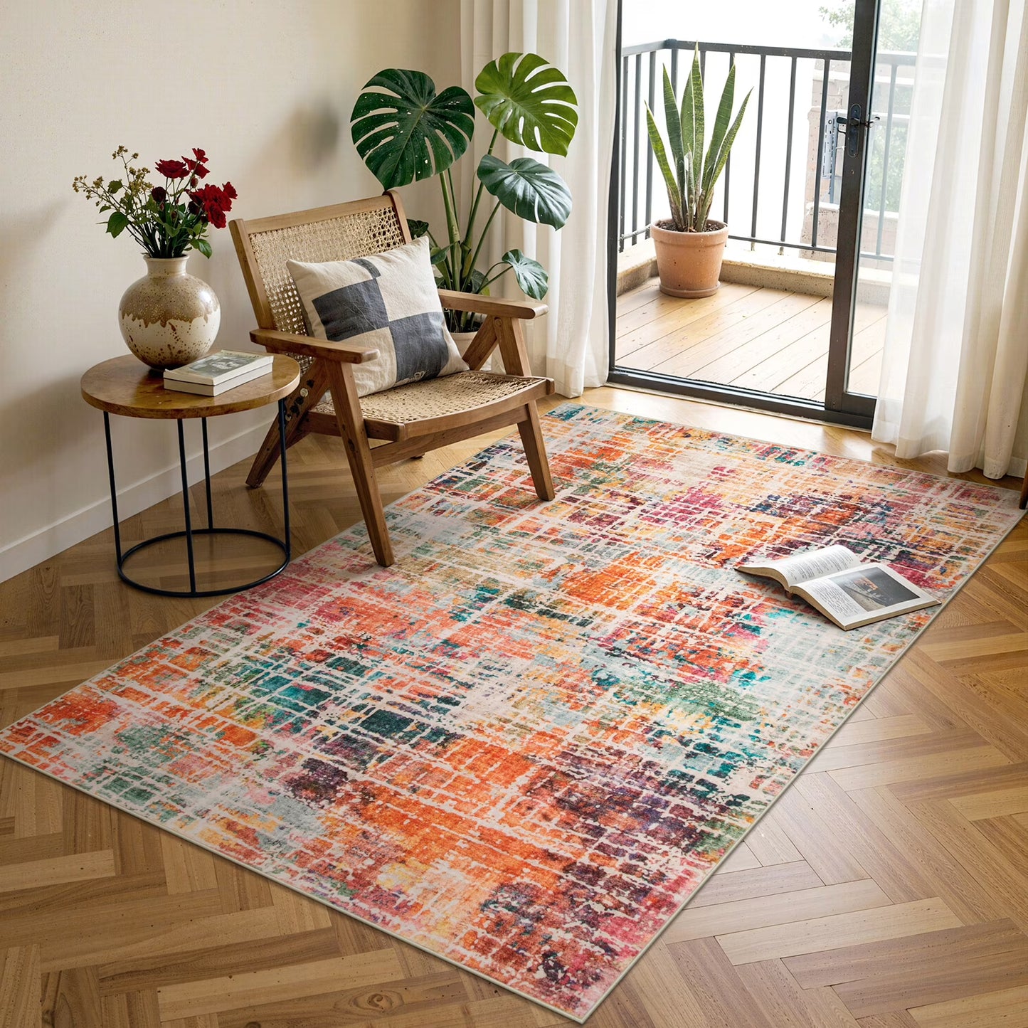 RUG ROBOT Abstract Living Room Rug, Soft Washable Area Rugs for Bedroom Non Slip, Ultra Thin Low Pile Modern Large Carpet for Dining Room Office Kitchen