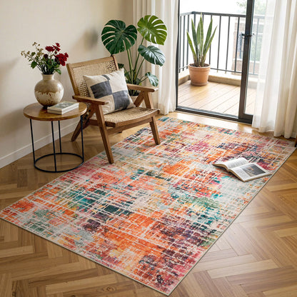 RUG ROBOT Abstract Living Room Rug, Soft Washable Area Rugs for Bedroom Non Slip, Ultra Thin Low Pile Modern Large Carpet for Dining Room Office Kitchen