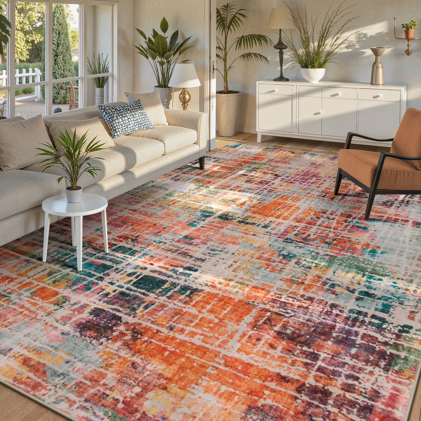 RUG ROBOT Abstract Living Room Rug, Soft Washable Area Rugs for Bedroom Non Slip, Ultra Thin Low Pile Modern Large Carpet for Dining Room Office Kitchen