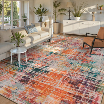 RUG ROBOT Abstract Living Room Rug, Soft Washable Area Rugs for Bedroom Non Slip, Ultra Thin Low Pile Modern Large Carpet for Dining Room Office Kitchen