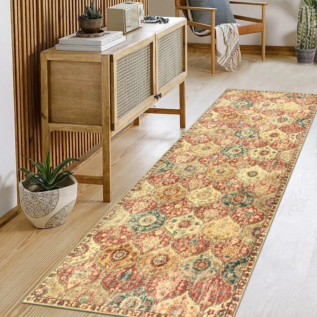 Elise Ultra-thin Transitional Vintage Floral Moroccan Trellis Red & Orange Rug