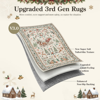 Lahome Decor  Christmas Area Rug, Washable Rug for Living Room, Non Slip Low Pile Soft Bedroom Rug Xmas Tree Elk Indoor Floor Carpet for Dining Room Winter Holiday Decor