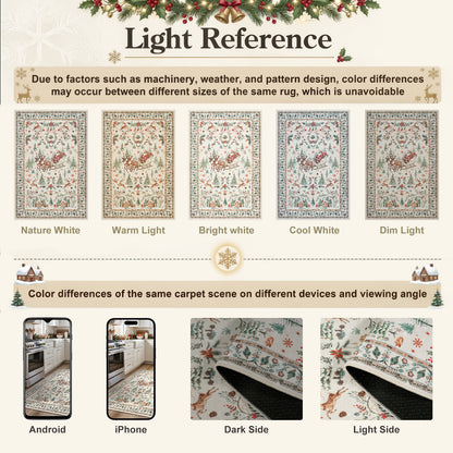 Lahome Decor  Christmas Area Rug, Washable Rug for Living Room, Non Slip Low Pile Soft Bedroom Rug Xmas Tree Elk Indoor Floor Carpet for Dining Room Winter Holiday Decor