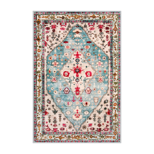 Wonnitar Boho Tribal Entryway Rug, Washable Area Rug for Kitchen Non Slip Stain Resistant, Low Pile Vintage Cottage Throw Rug for Bedroom Bathroom Laundry Room