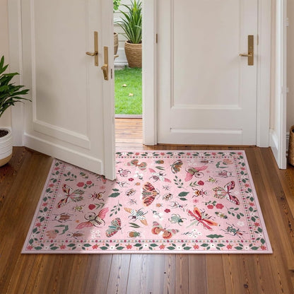 Wonnitar Area Rug Insect & Botanical Washable Rug - Soft Modern Rug for Bedroom, Non-Slip Ultra-Thin Stain Resistant Area Rug for Living Room, Nursery