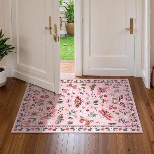 Wonnitar Area Rug Insect & Botanical Washable Rug - Soft Modern Rug for Bedroom, Non-Slip Ultra-Thin Stain Resistant Area Rug for Living Room, Nursery