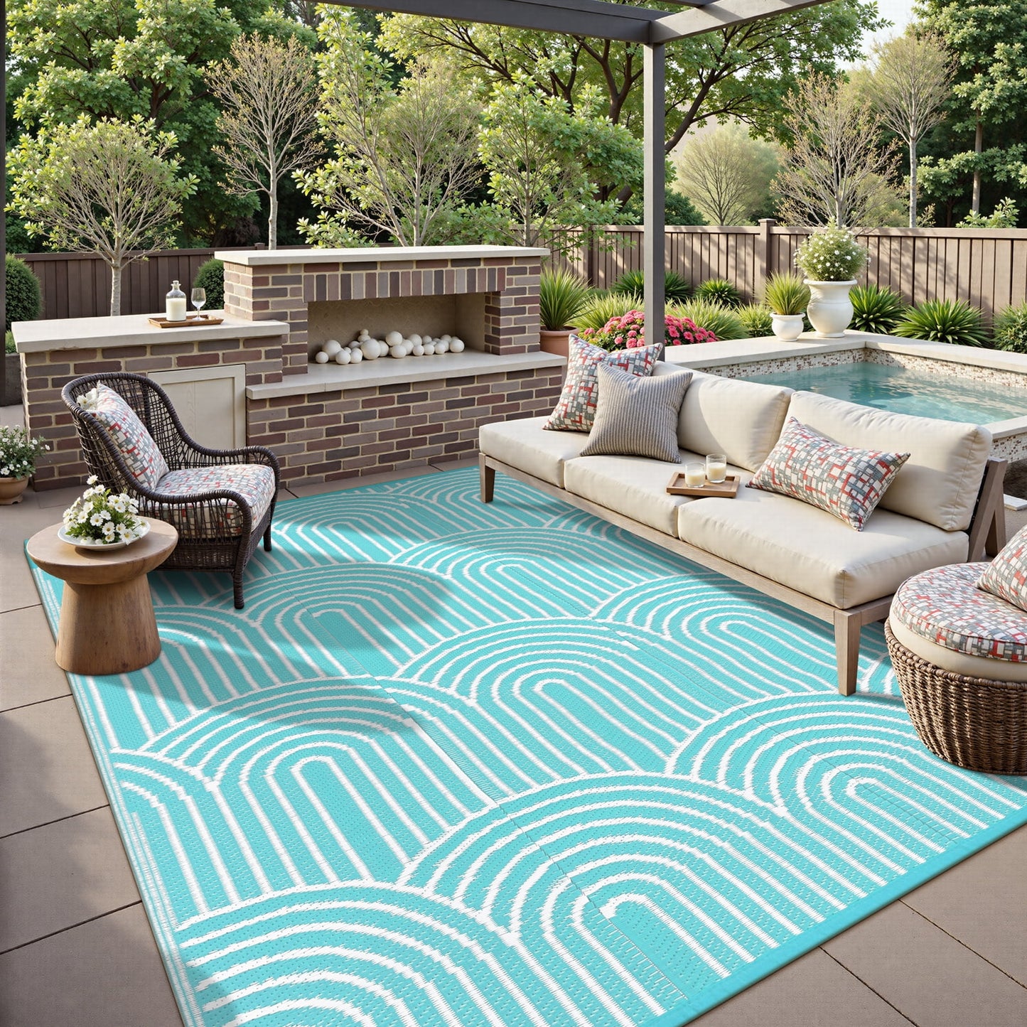 Wonnitar Outdoor Rug Patio Waterproof,Reversible Camping Rugs Plastic Straw Rv Rugs for Outside Under Awning,Portable Lightweight Carpet for Backyard