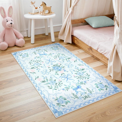 Wonnitar Bow Nursery Rug for Living Room Washable Area Rug forDorm, Cute Ultra-Thin Non Slip Indoor Decor Carpet for Kids Room Playroom