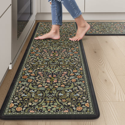 Wonnitar Floral Kitchen Rug Set of 2, Anti Fatigue Cushioned Mat for Kitchen, Non Slip Waterproof Indoor Botanical Kitchen Mat for Sink, Laundry, Hallway