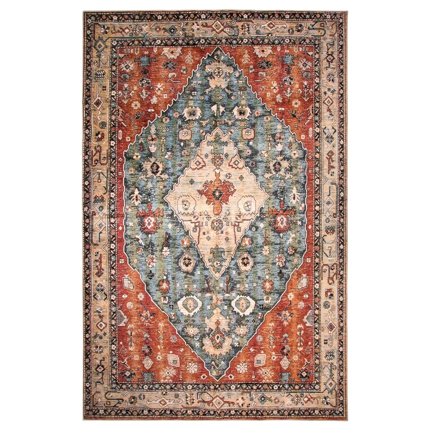Wonnitar Boho Tribal Entryway Rug, Washable Area Rug for Kitchen Non Slip Stain Resistant, Low Pile Vintage Cottage Throw Rug for Bedroom Bathroom Laundry Room