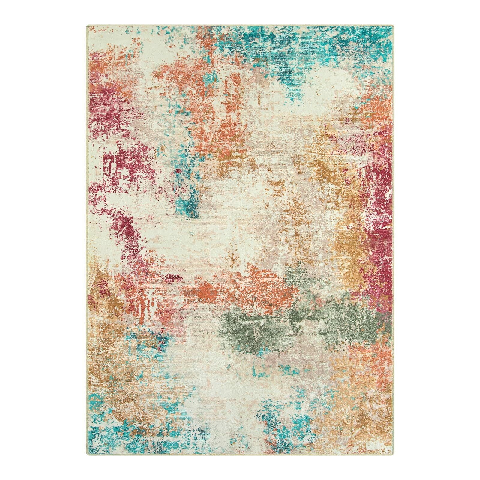 RUG ROBT Abstract 5'x7' Rug, Washable Colorful Bathroom Rug Non-Slip,Low-Pile Entryway Rug Indoor Mat,Soft Modern Throw Rug for Entrance Entry Kitchen Bedroom