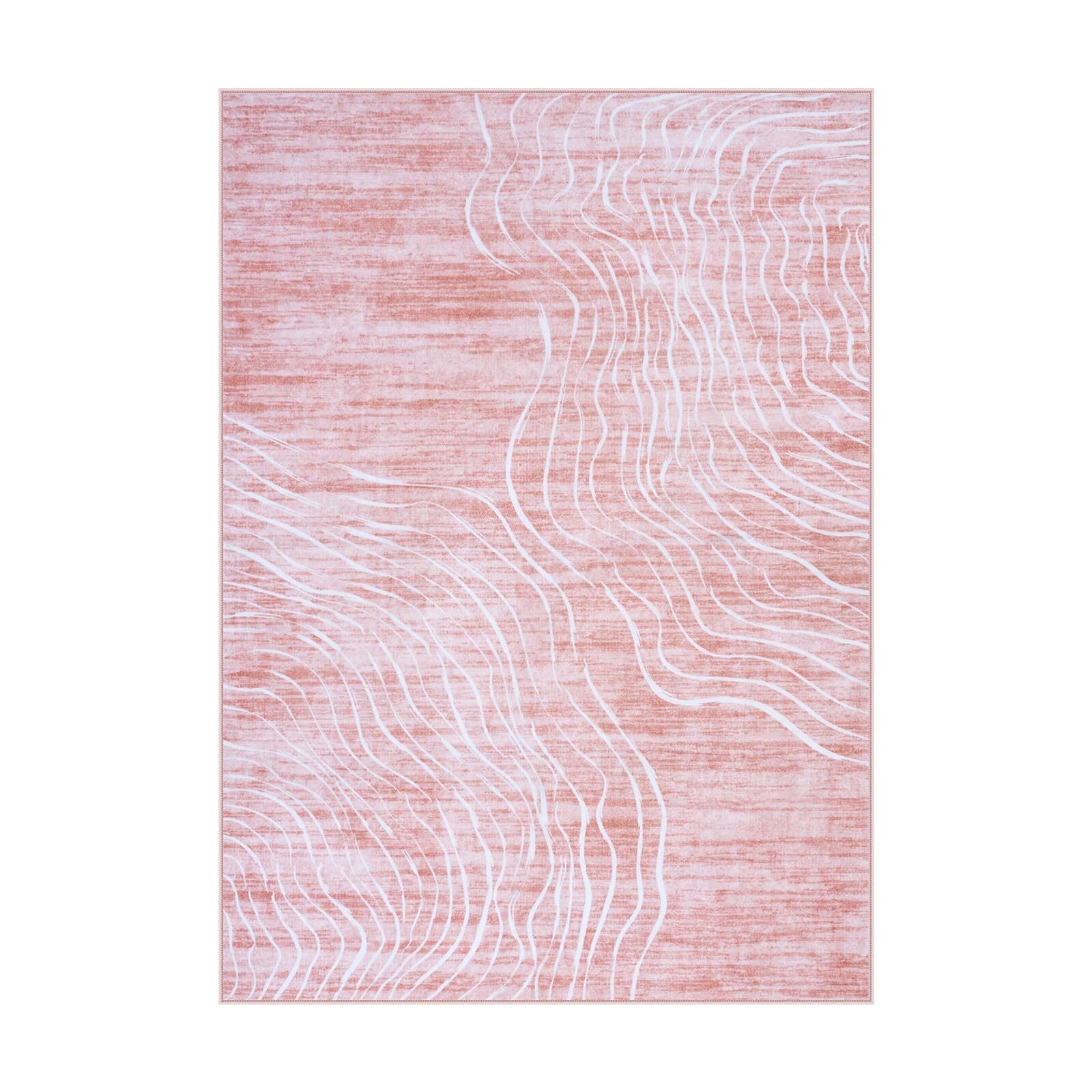 RUG ROBOT 5'x7' Abstract Area Rugs for Living Room, Soft Washable Pink Rugs for Girls Bedroom, Non-Slip Modern Wave Striped Large Accent Carpet for Dining Room Kitchen Nursery, Pink