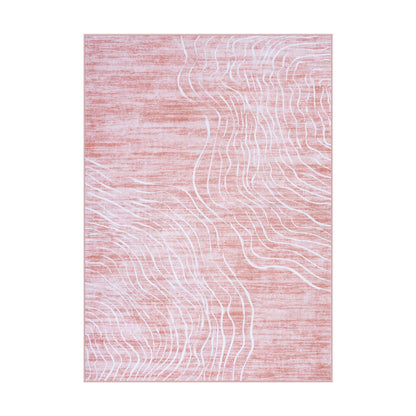 RUG ROBOT 5'x7' Abstract Area Rugs for Living Room, Soft Washable Pink Rugs for Girls Bedroom, Non-Slip Modern Wave Striped Large Accent Carpet for Dining Room Kitchen Nursery, Pink