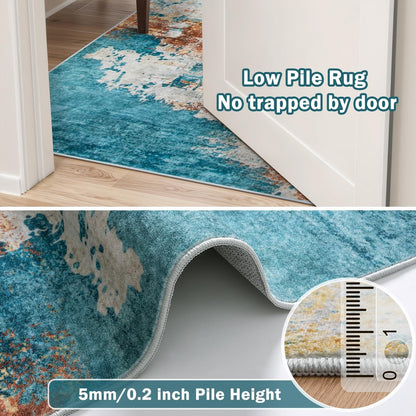 RUG ROBOT Abstract Living Room Rug 4'x6', Soft Modern Washable Area Rugs for Bedroom Non Slip, Ultra Thin Foldable Low Pile Carpet for Dining Room Kitchen Bathroom Office, Yellow/Blue