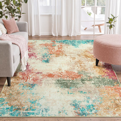 RUG ROBT Abstract Rug, Washable Bathroom Rug Non-Slip,Low-Pile Entryway Rug Indoor Mat,Soft Modern Throw Rug for Entrance Entry Kitchen Bedroom
