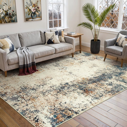 RUG ROBT Area Rugs for Living Room, Non-Slip Washable Rug, Indoor Soft Modern Abstract Distressed Accent Carpet for Bedroom, Dining Room, Kitchen